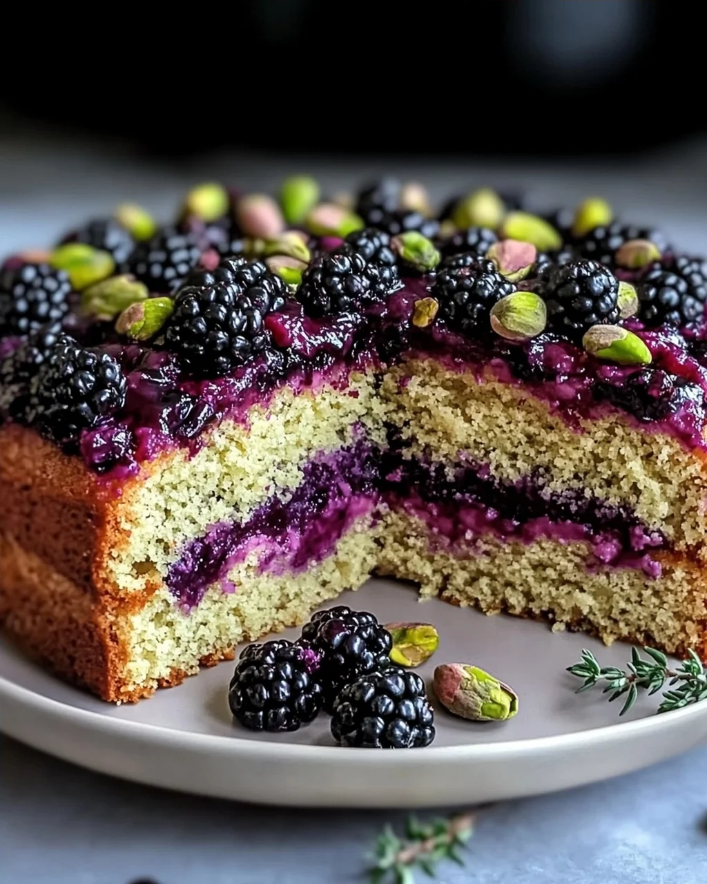 Pistazien- und Brombeeren-Olivenölkuchen für Feinschmecker
