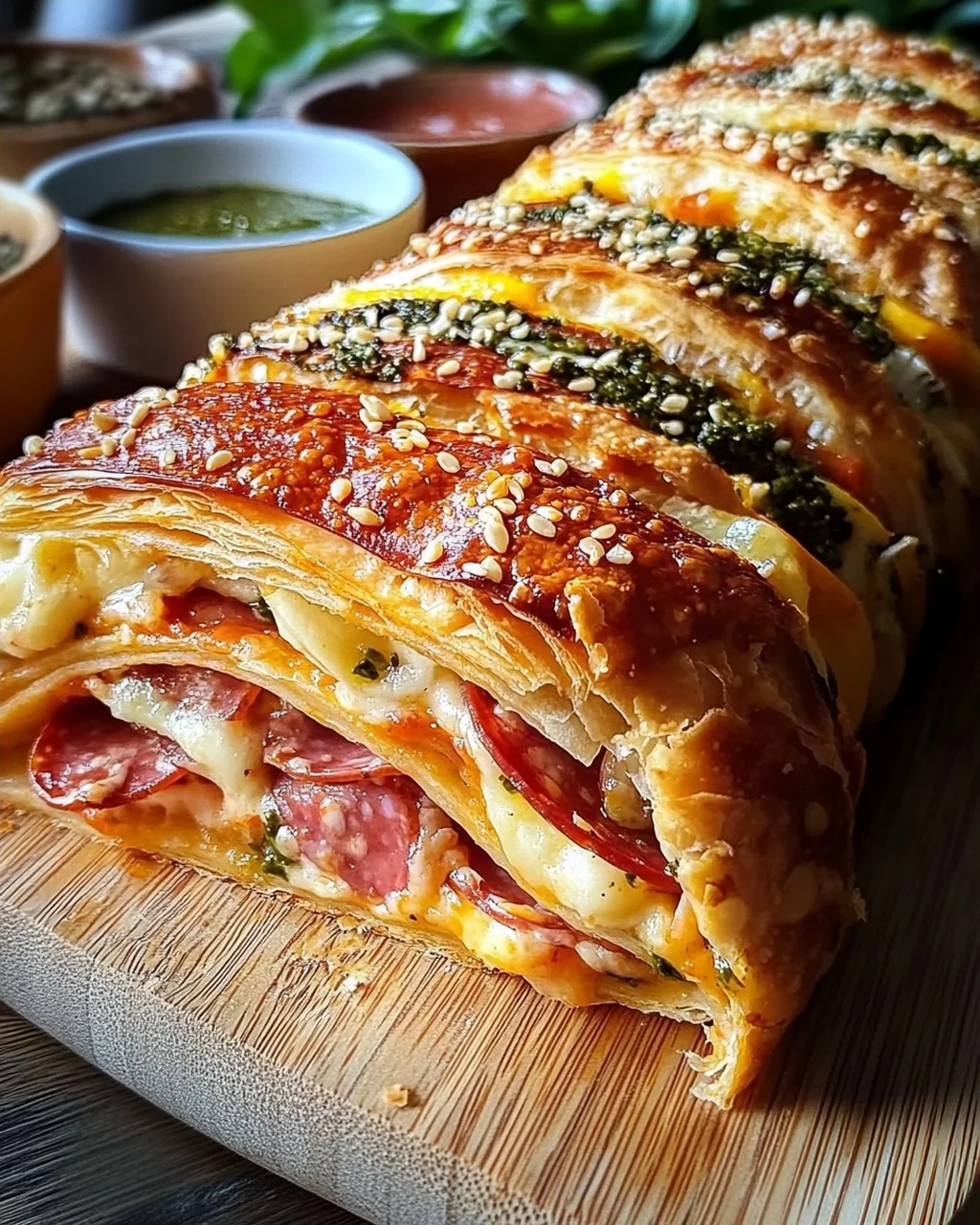 Pizza-Strudel (auch Pizza-Zopf genannt) aus fertigem Pizzateig