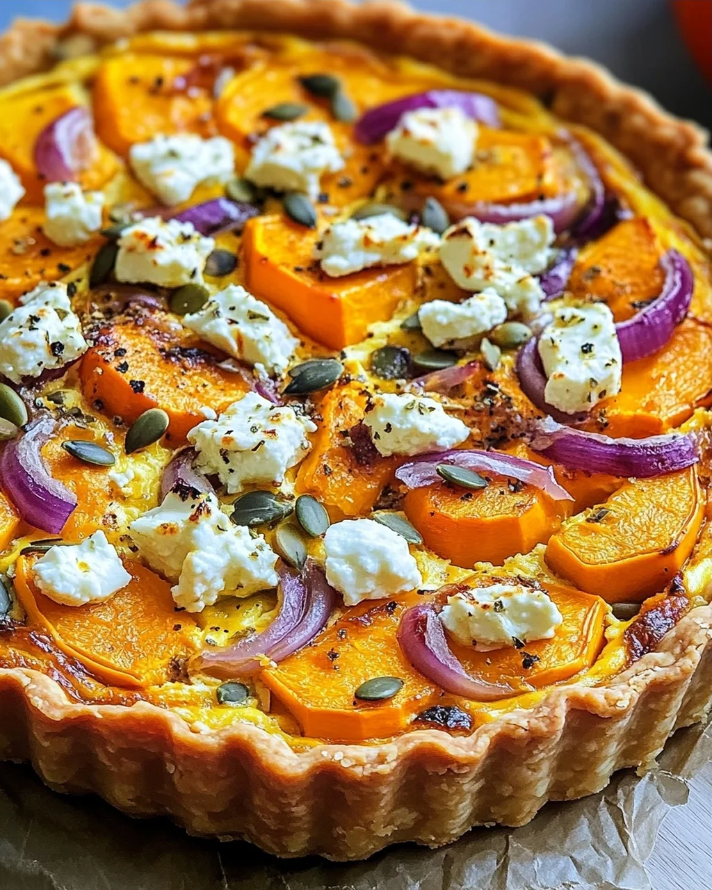 Saftige Kürbis-Quiche mit Feta
