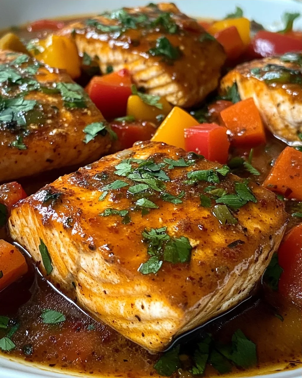 Scharfer marokkanischer Fisch in reicher Sauce