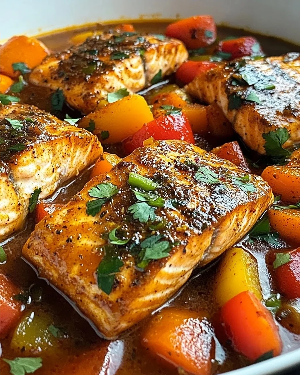 Scharfer marokkanischer Fisch in reicher Sauce