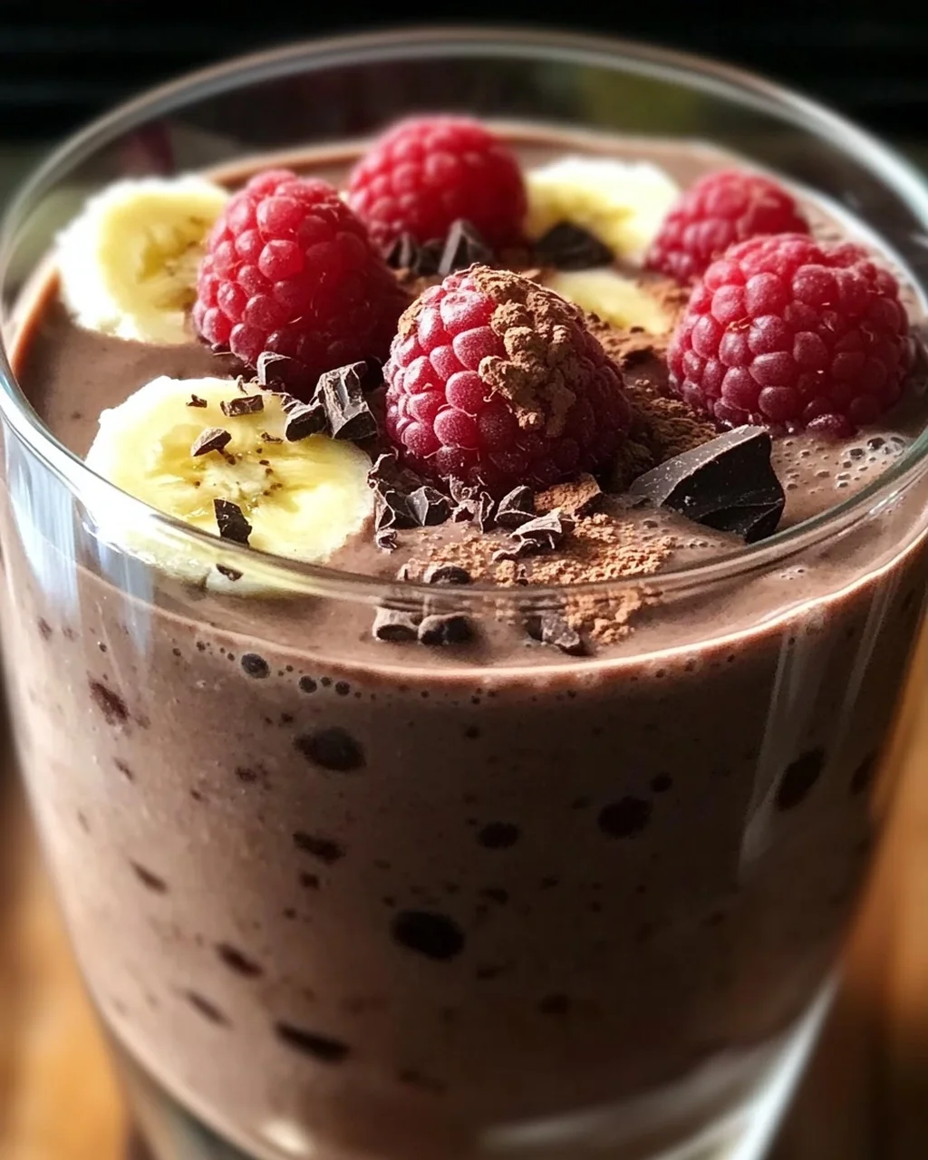 Schokoladen-Bananen-Himbeer-Frühstücksgetränk für den perfekten Start