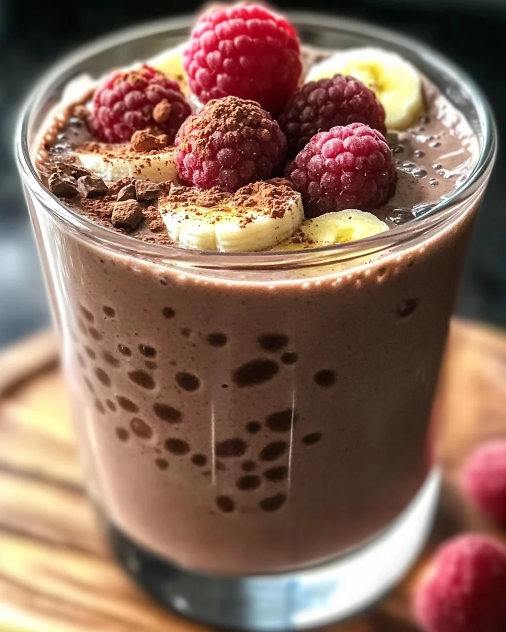 Schokoladen-Bananen-Himbeer-Frühstücksgetränk für den perfekten Start
