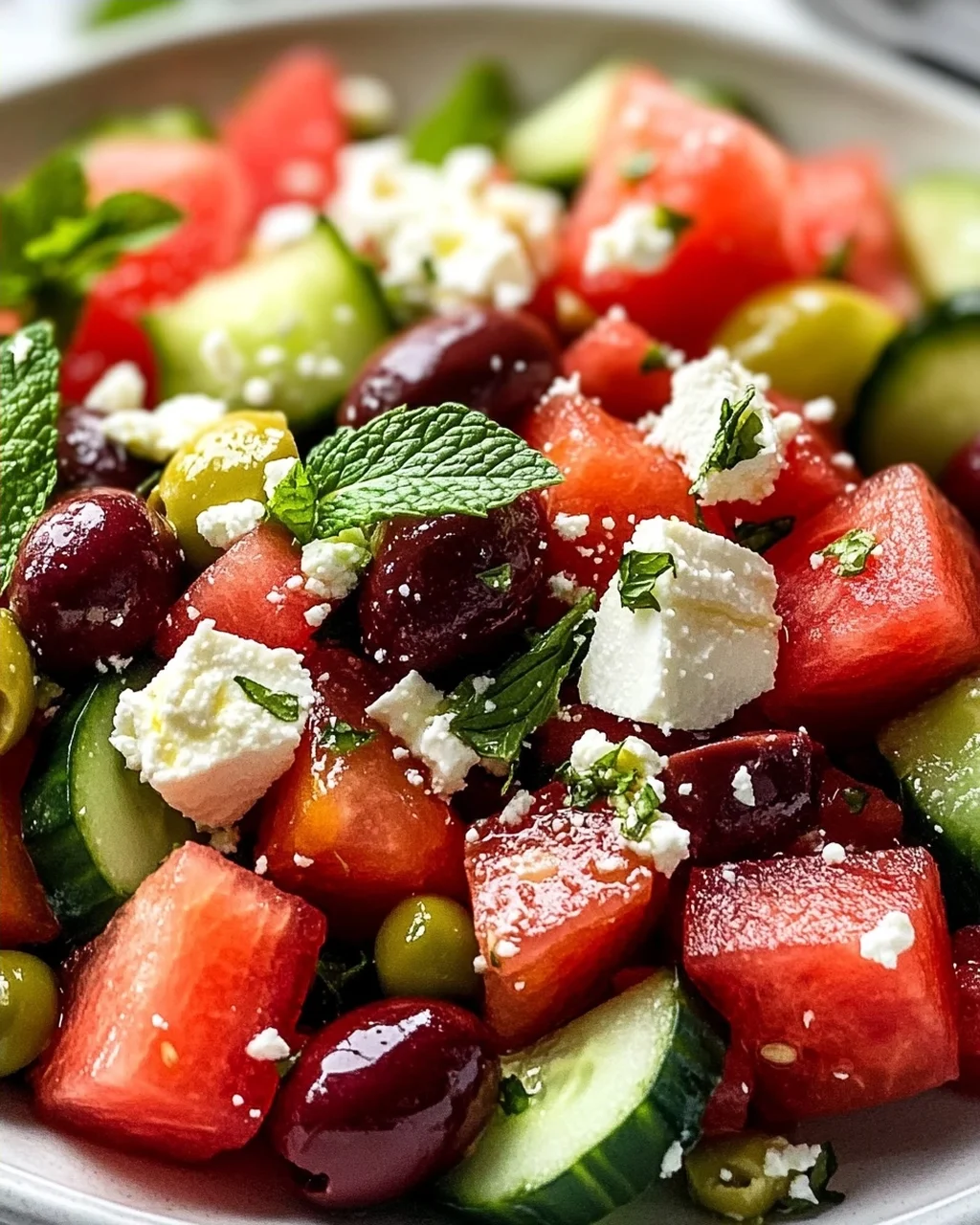 Sommerlicher Griechischer Salat mit Wassermelone & Minze
