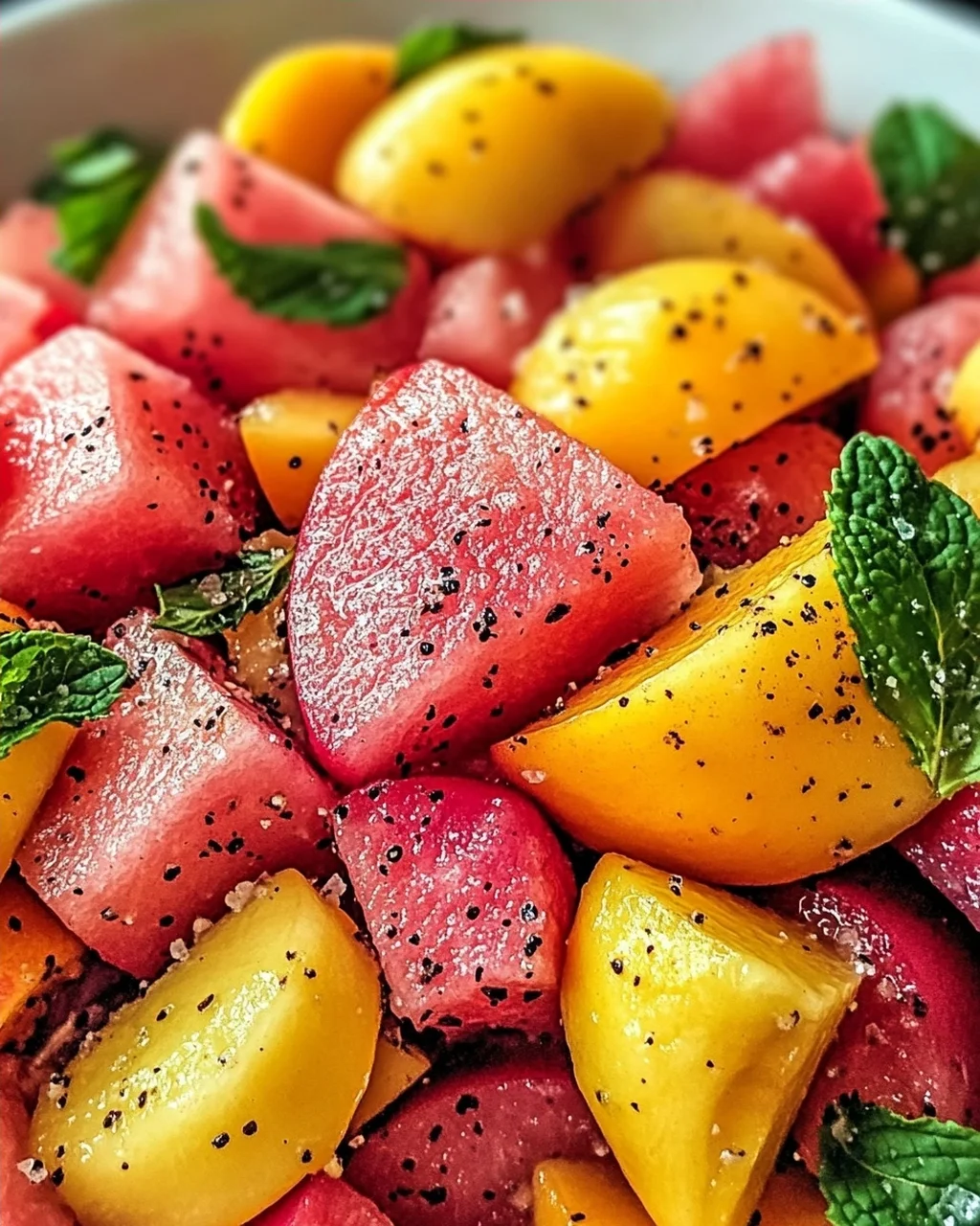 Sommerpfirsich-Wassermelonen-Salat für heiße Tage
