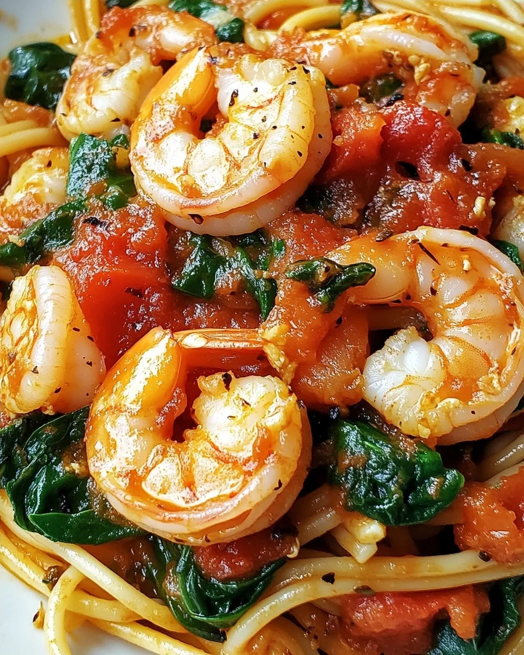 Tomate-Spinat-Garnelen-Nudeln