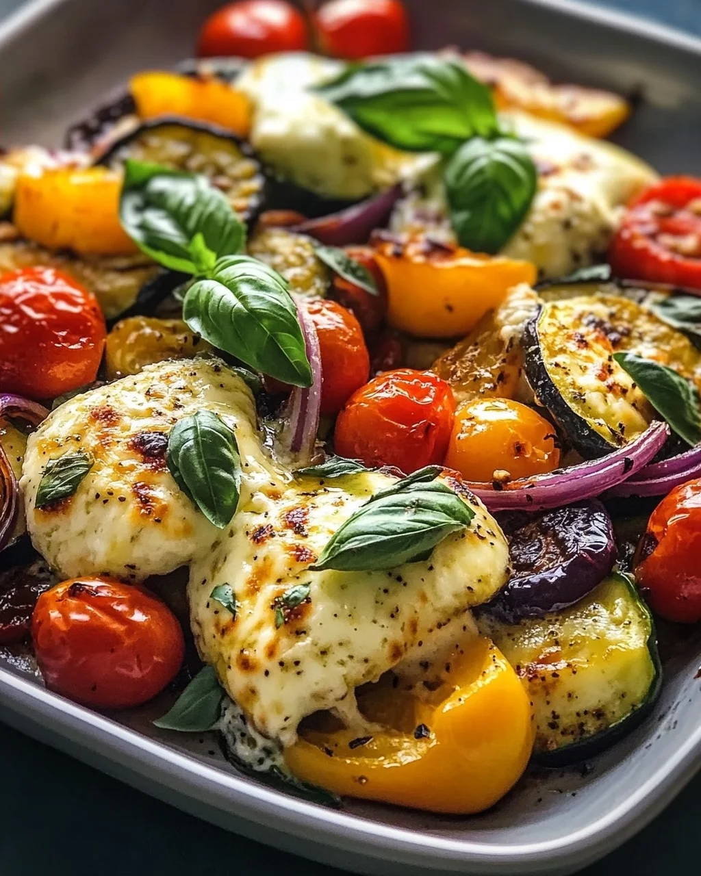 Überbackener Mozzarella auf Ofengemüse – Lecker & Gesund