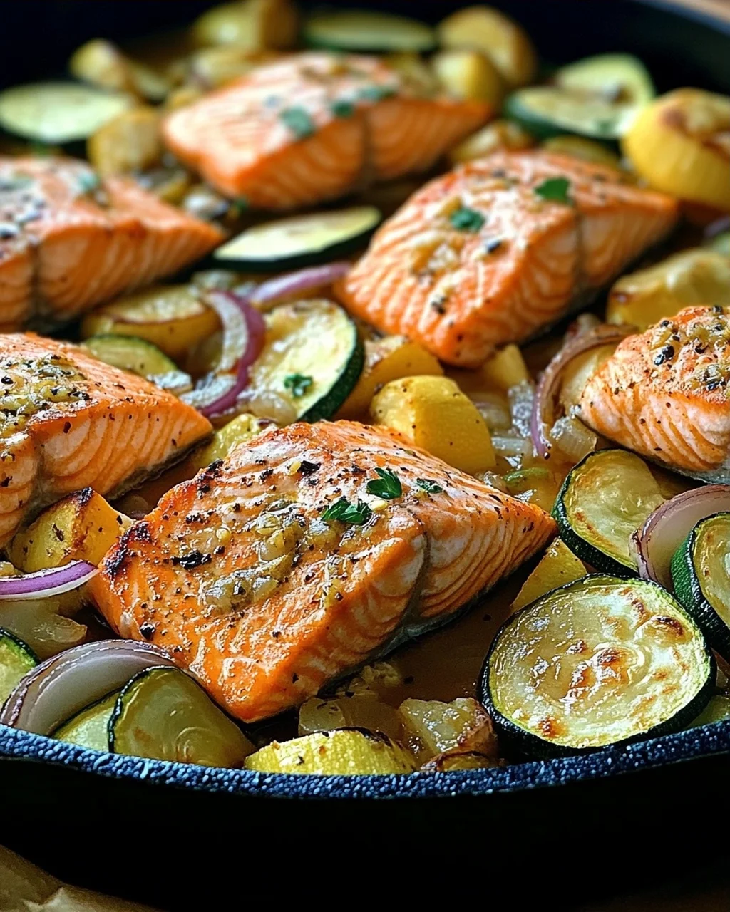 Zucchinipfanne mit Lachs