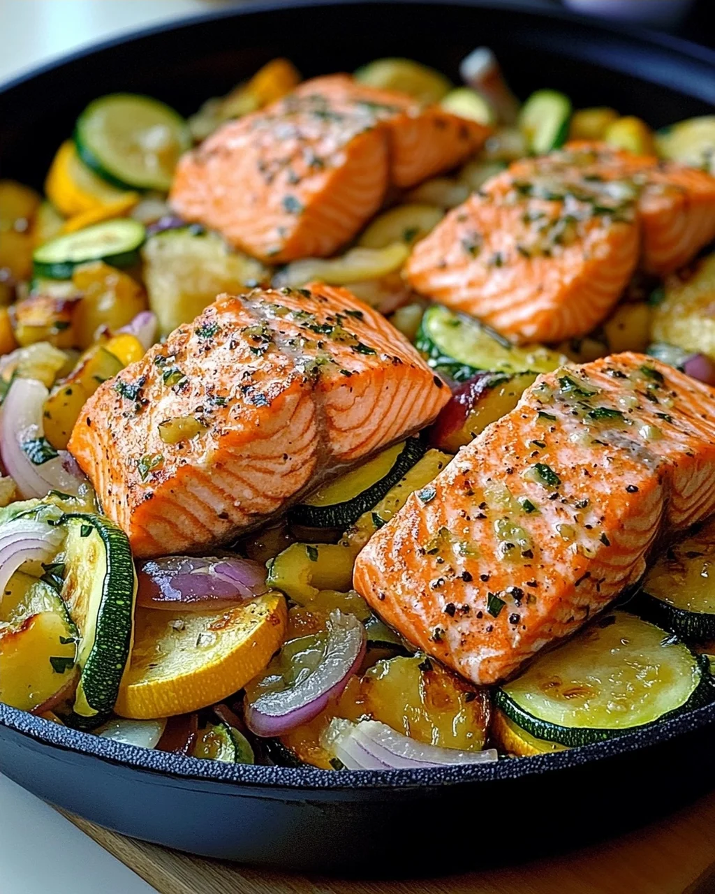 Zucchinipfanne mit Lachs