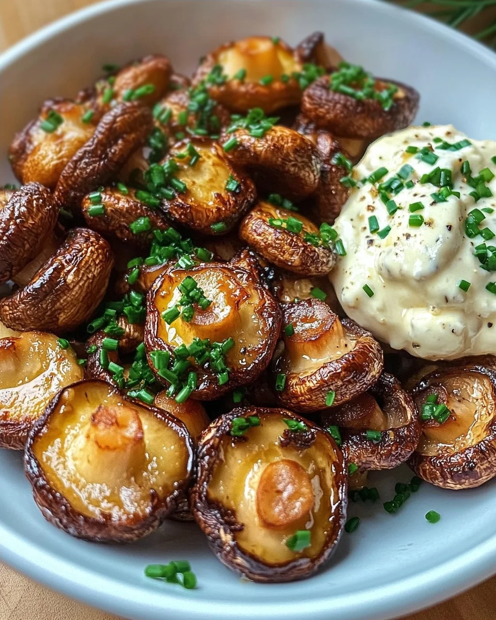 gebratene Champignons mit Knoblauchdip (Rezept wie vom Weihnachtsmarkt)